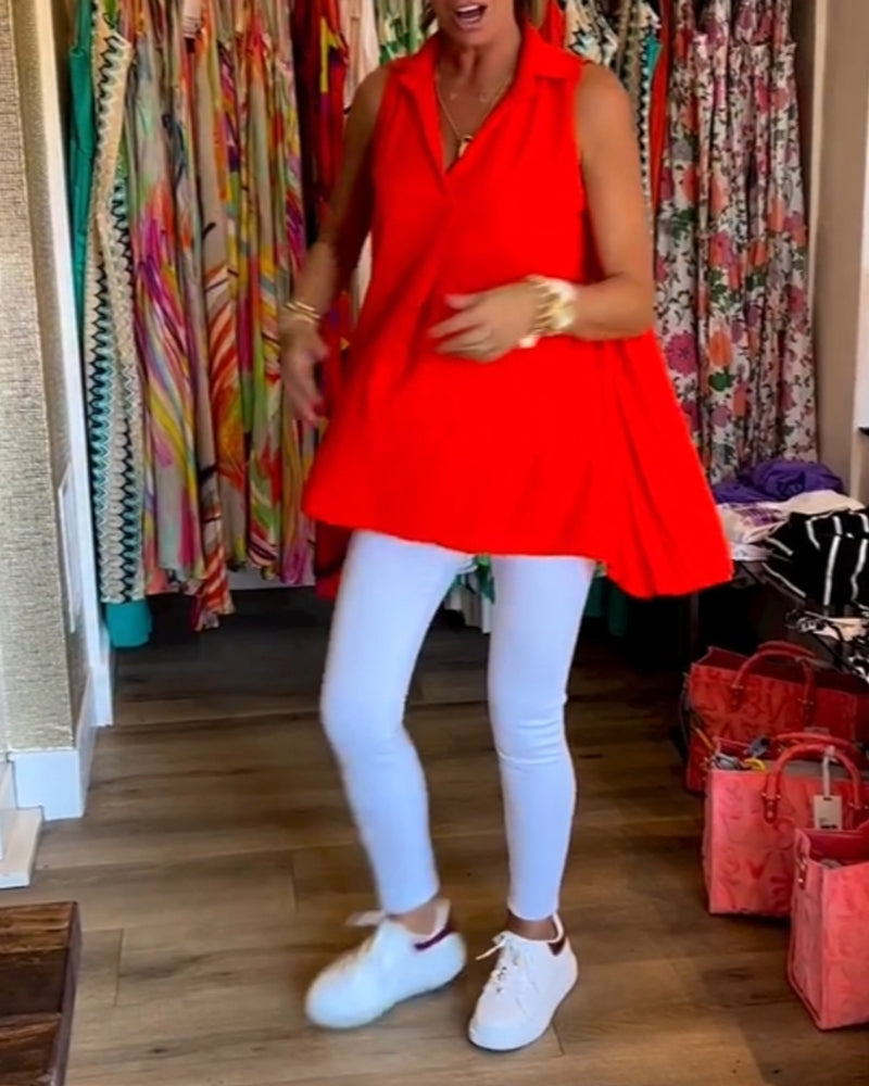 Denise | Sleeveless top with ruffles and lapels