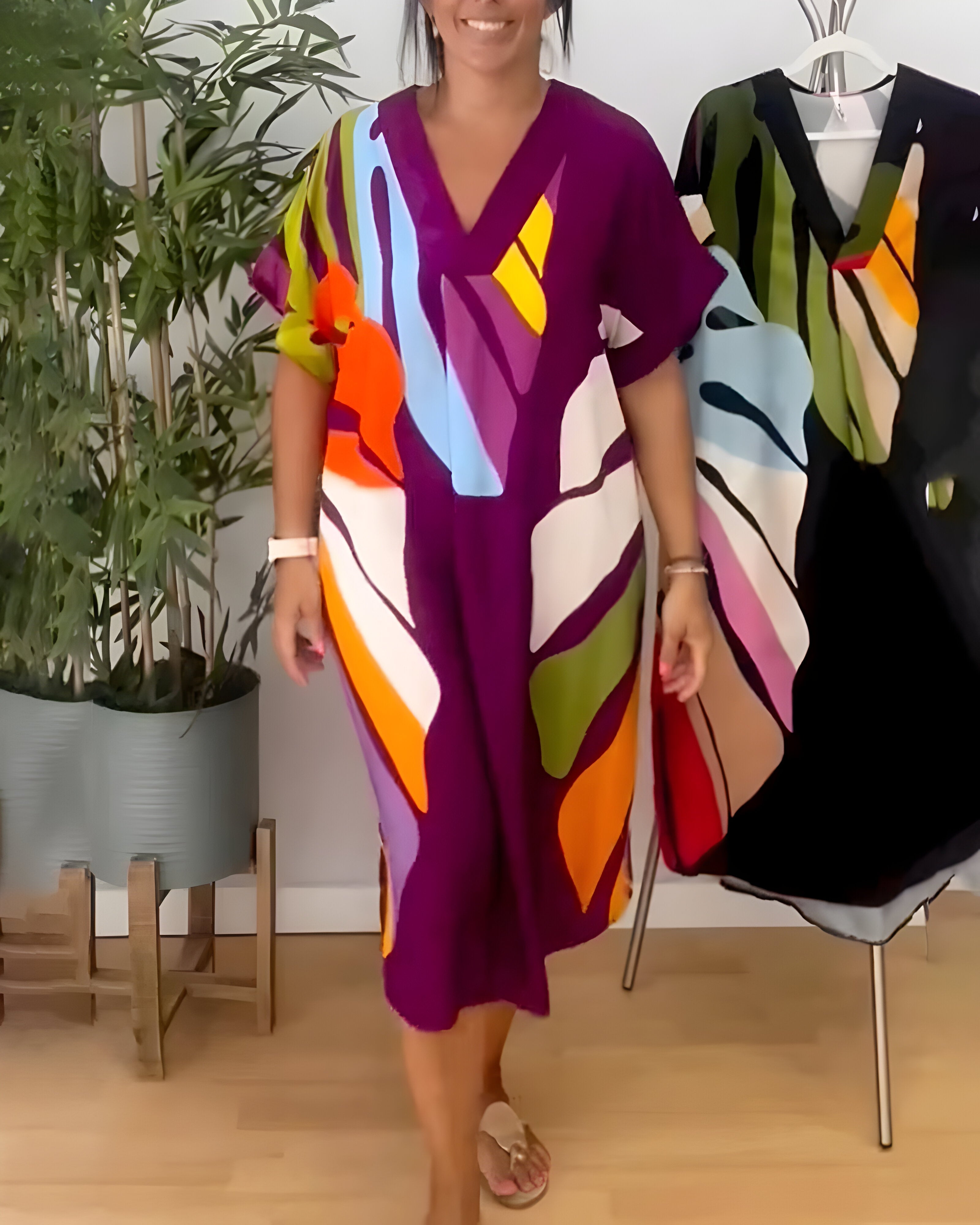 Linda | Casual Dress with Colorful Leaf Print