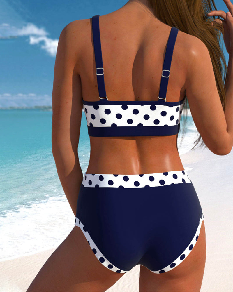 Lisa | High Waist Polka Dot Bikini with Patchwork Design