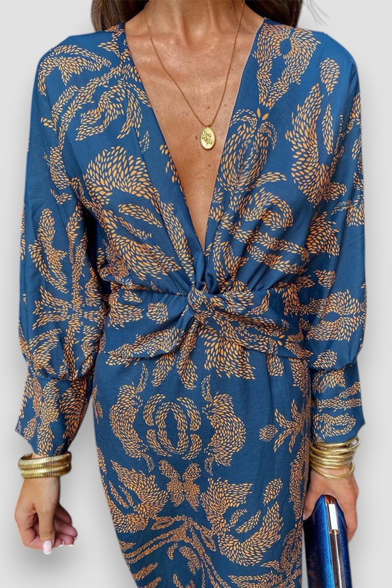 Marie | Elegant midi dress with twist detail and floral pattern