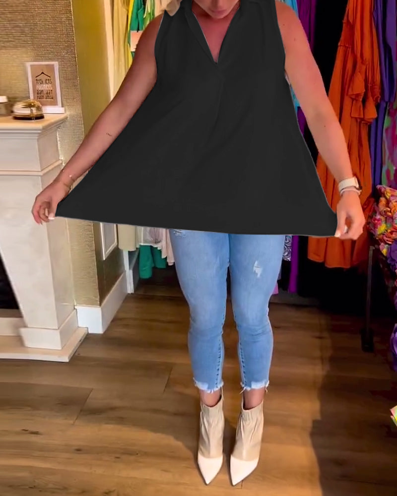 Denise | Sleeveless top with ruffles and lapels