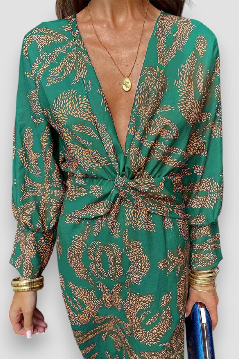 Marie | Elegant midi dress with twist detail and floral pattern