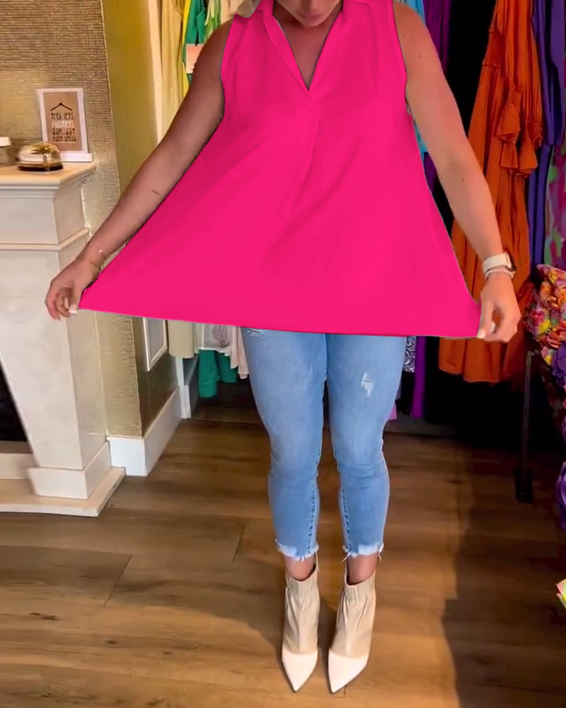 Denise | Sleeveless top with ruffles and lapels