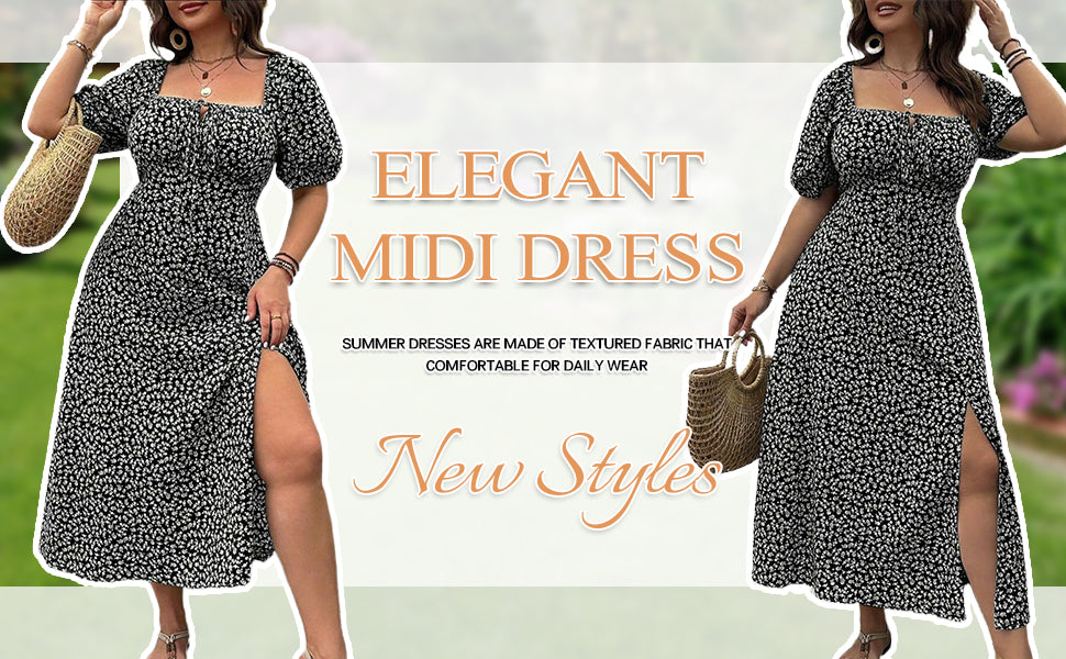 Tara | Elegant Plus Size Midi Dress – Flowy, Flattering & Comfortable