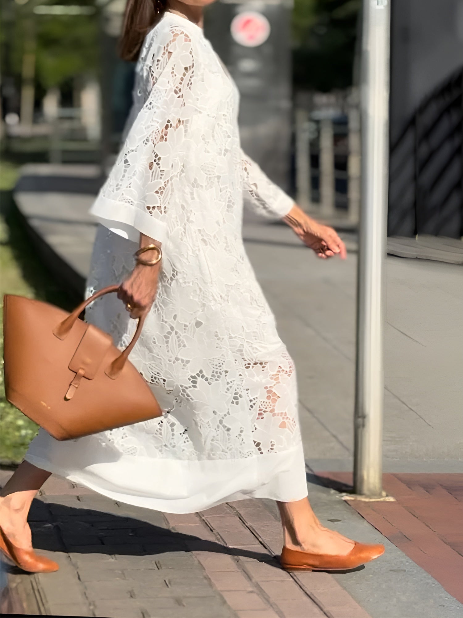 Margaret | Elegant White Lace Midi Dress – Light, Airy & Graceful
