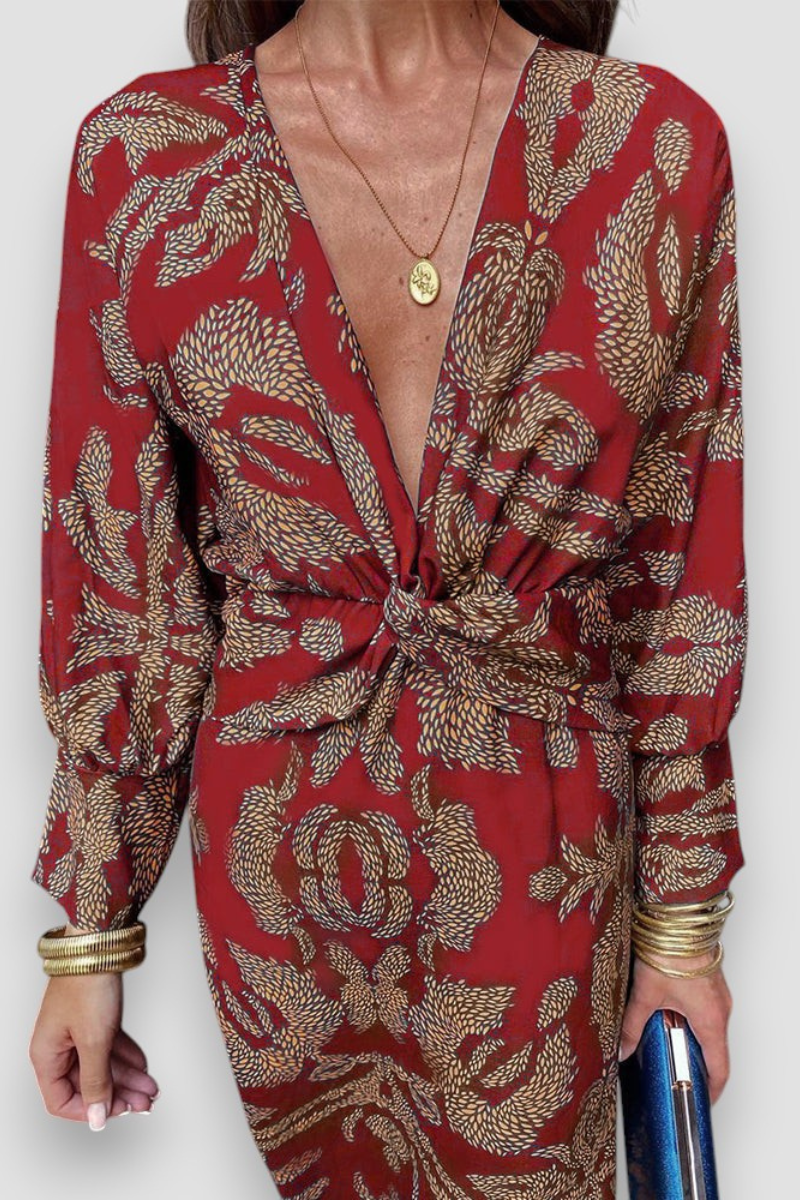 Marie | Elegant midi dress with twist detail and floral pattern