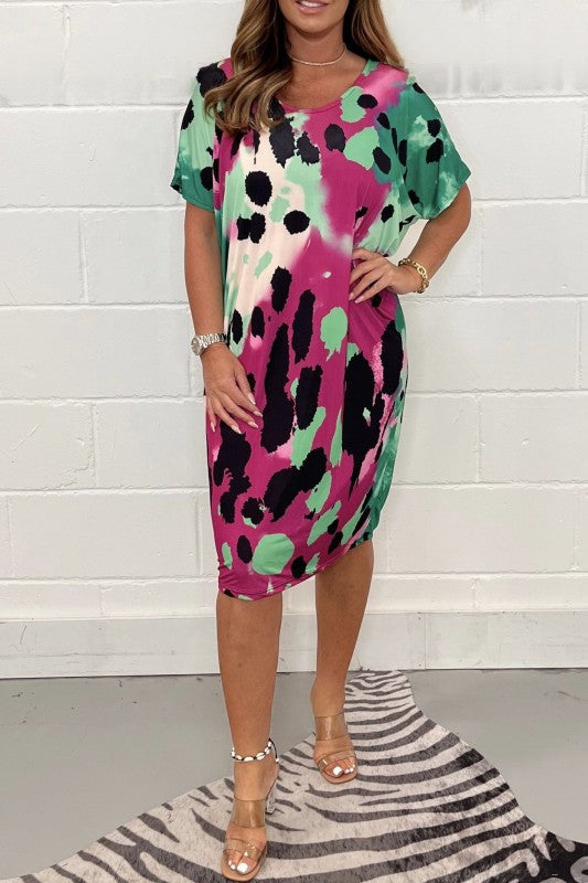 Julie | Vibrant Abstract Midi Dress – Relaxed, Flattering & Fun