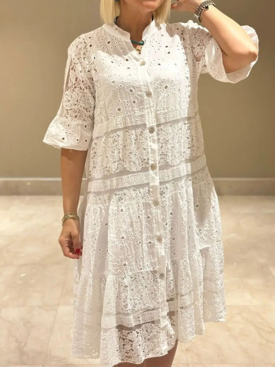 Celina | Dress with Embroidery and Button Closure