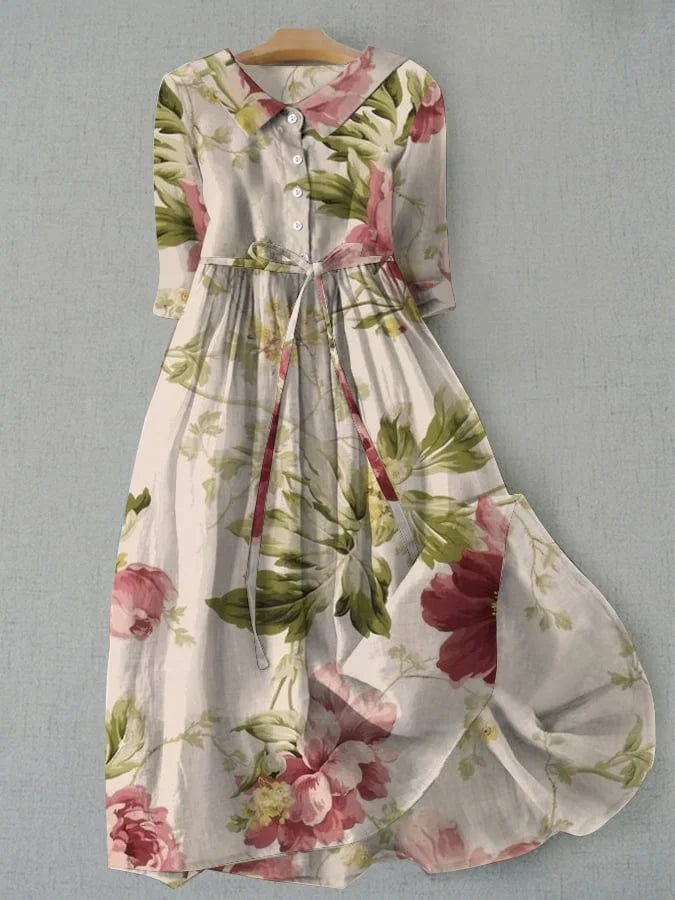 Fay | Vintage Floral Dress with Waist Ties