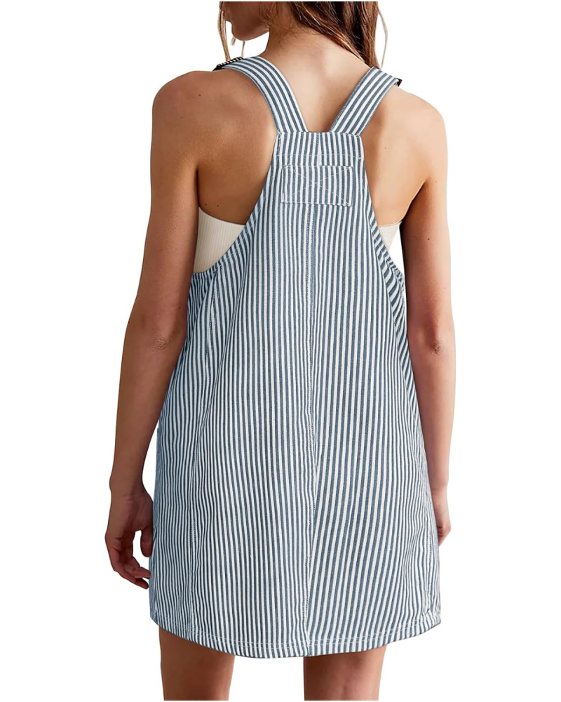 Claire | Adjustable Strap Striped Overall Dress
