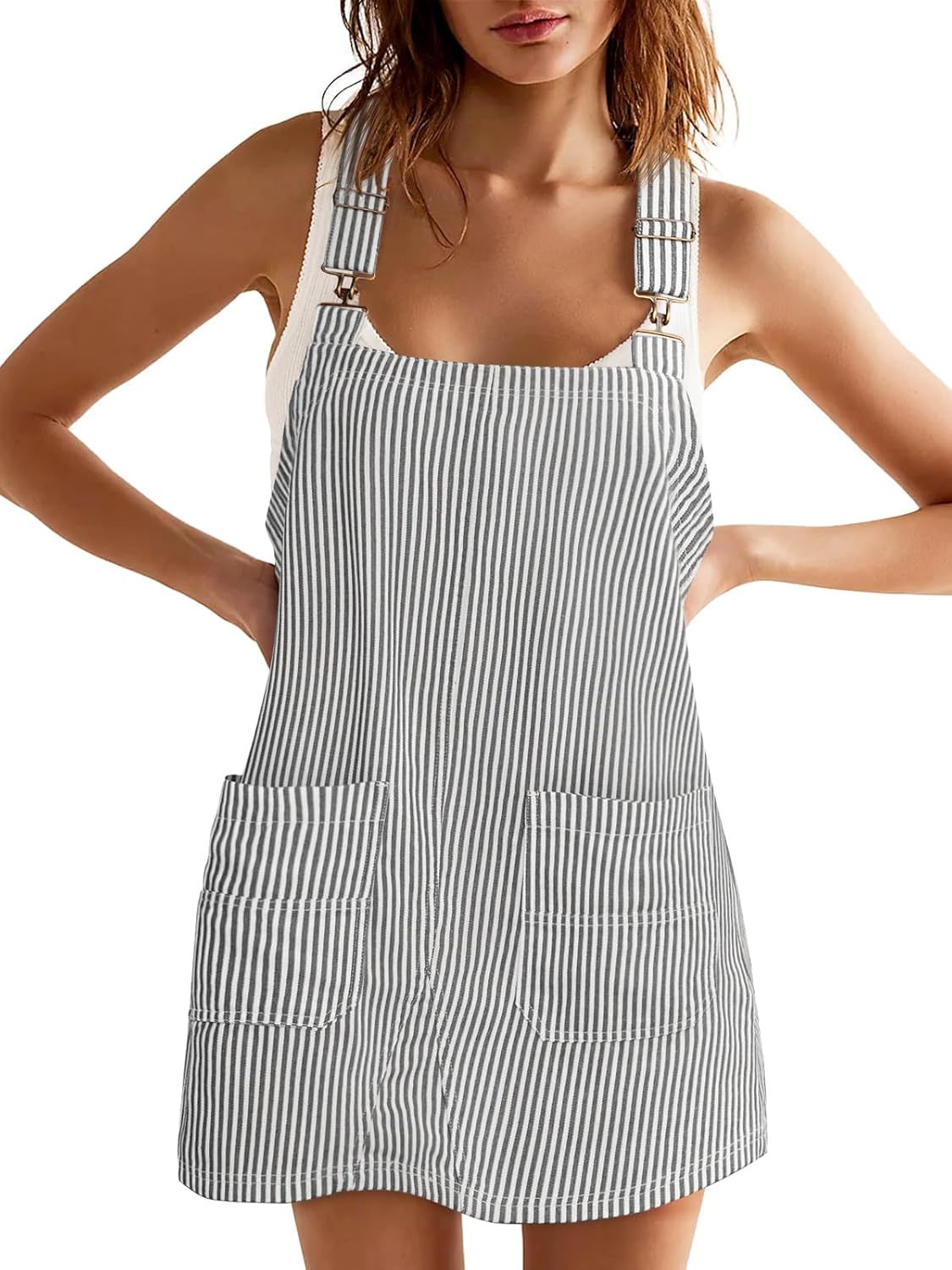 Claire | Adjustable Strap Striped Overall Dress