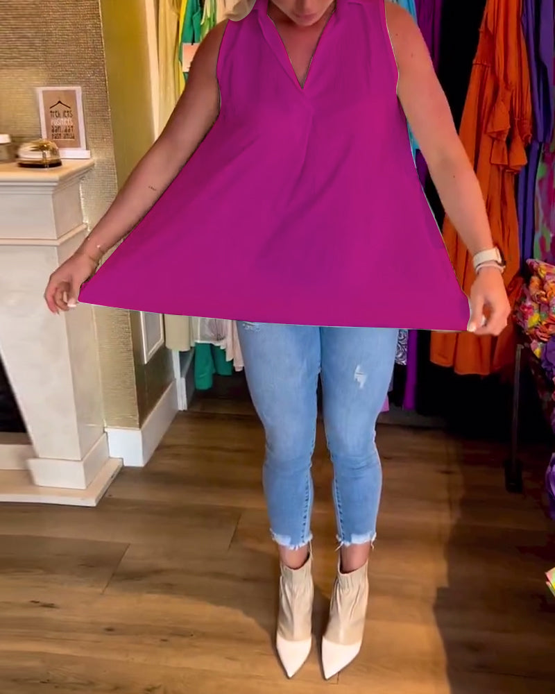 Denise | Sleeveless top with ruffles and lapels