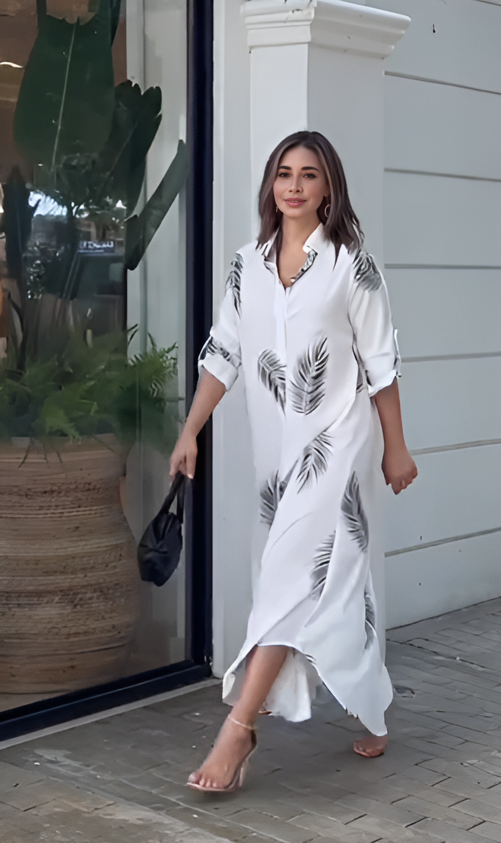 Sara | Soft Leaf-Print Maxi Dress – Light, Relaxed & Effortless