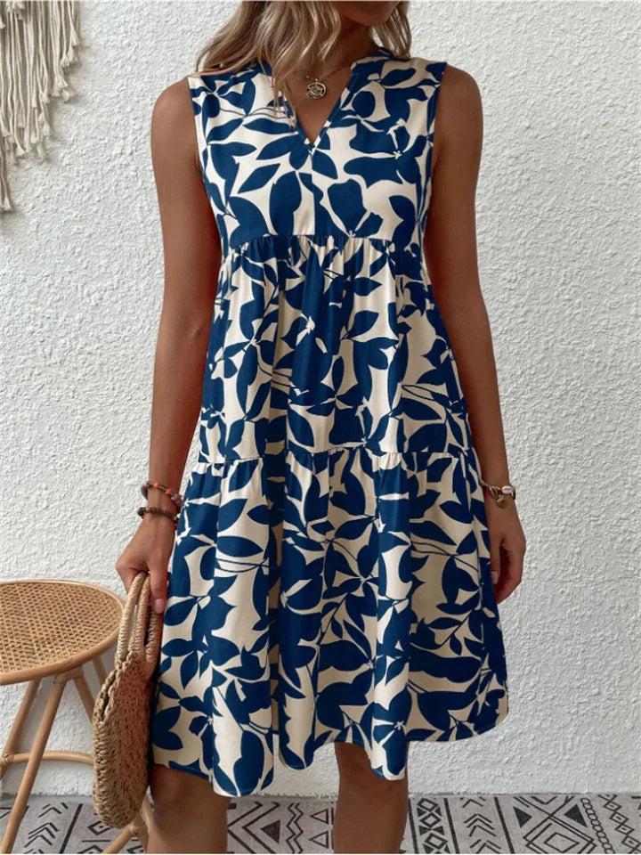 Tasha | Sleeveless Leaf Print Dress – Fresh, Flattering & Easywear