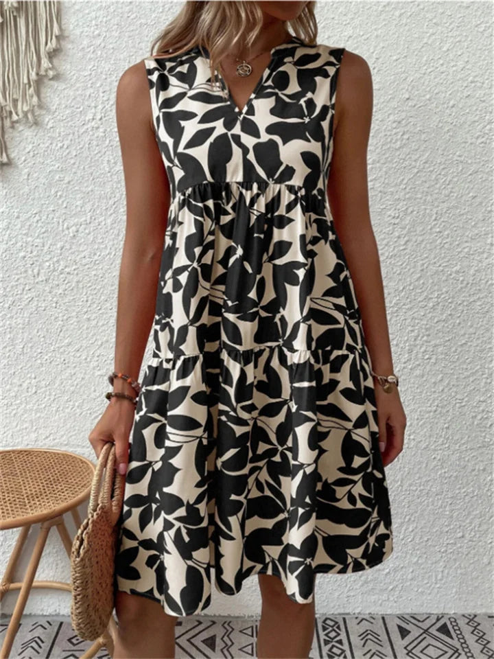 Tasha | Sleeveless Leaf Print Dress – Fresh, Flattering & Easywear