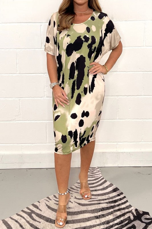 Julie | Vibrant Abstract Midi Dress – Relaxed, Flattering & Fun
