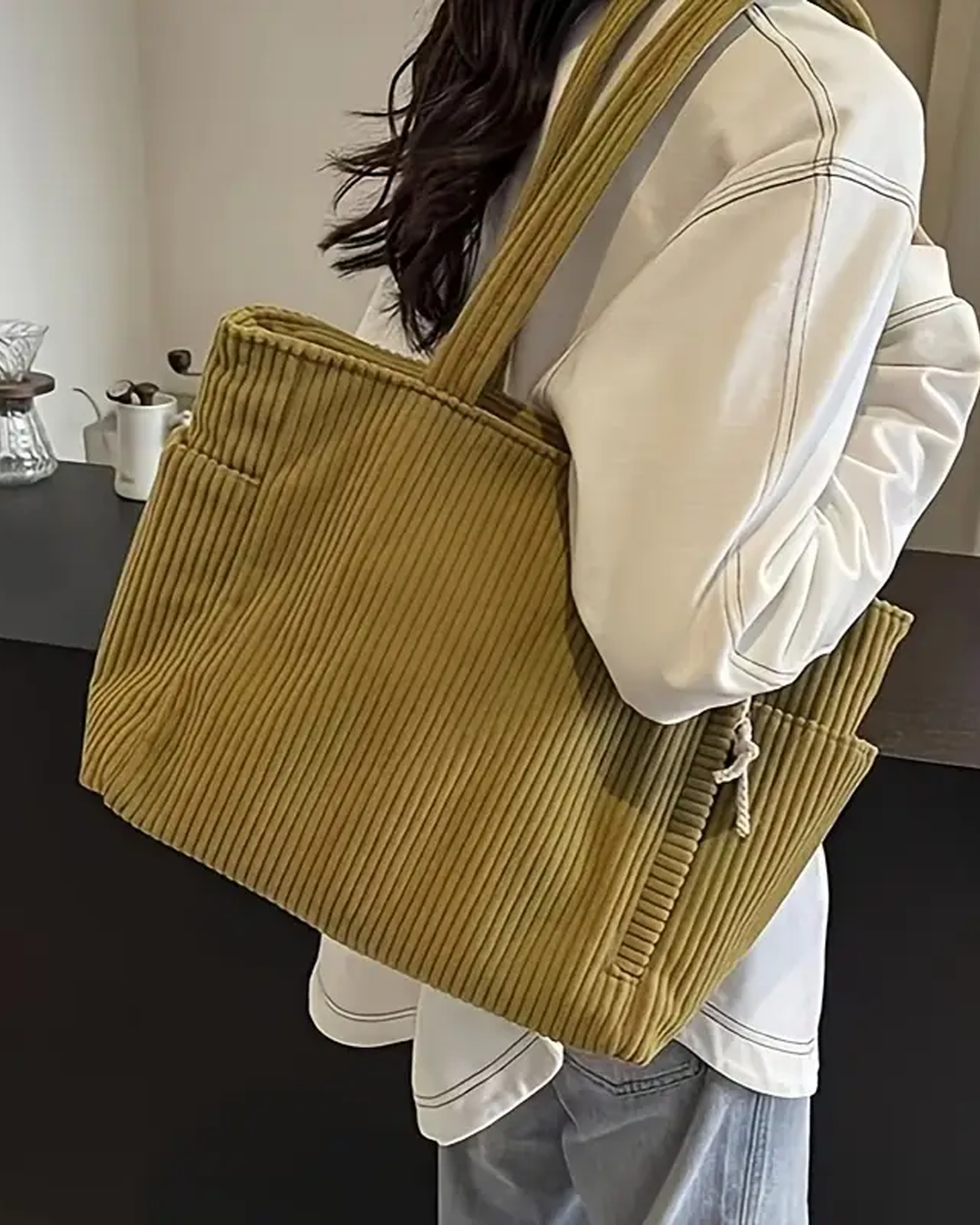 Maria | Ribbed Tote Bag with Cord Detail