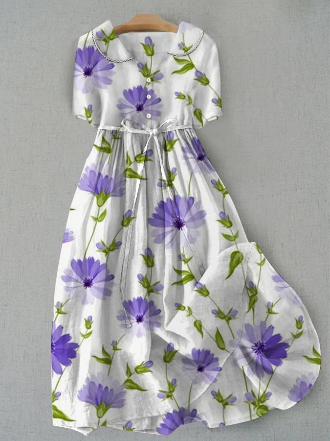 Vanessa | Vintage Floral Dress with Waist Ties and Half Sleeves