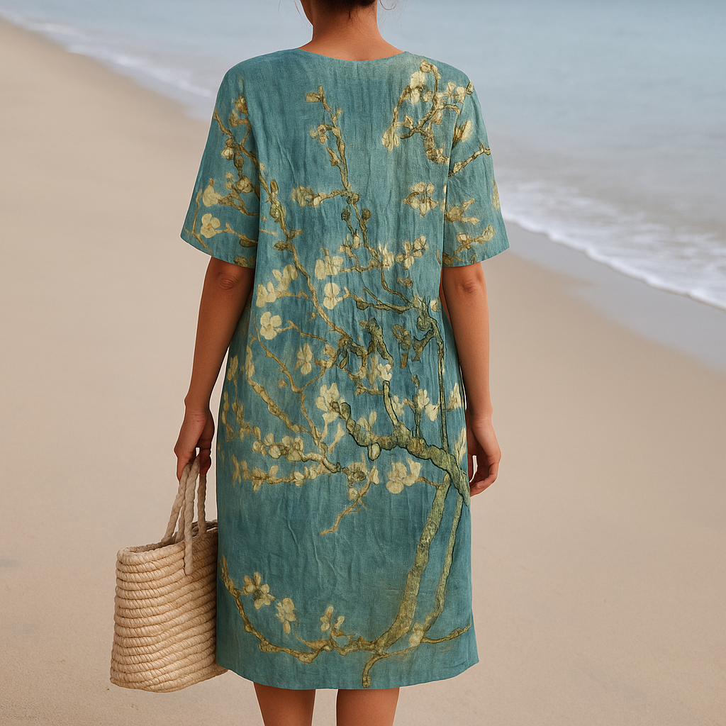ALMONDE | Blue-green dress with floral print