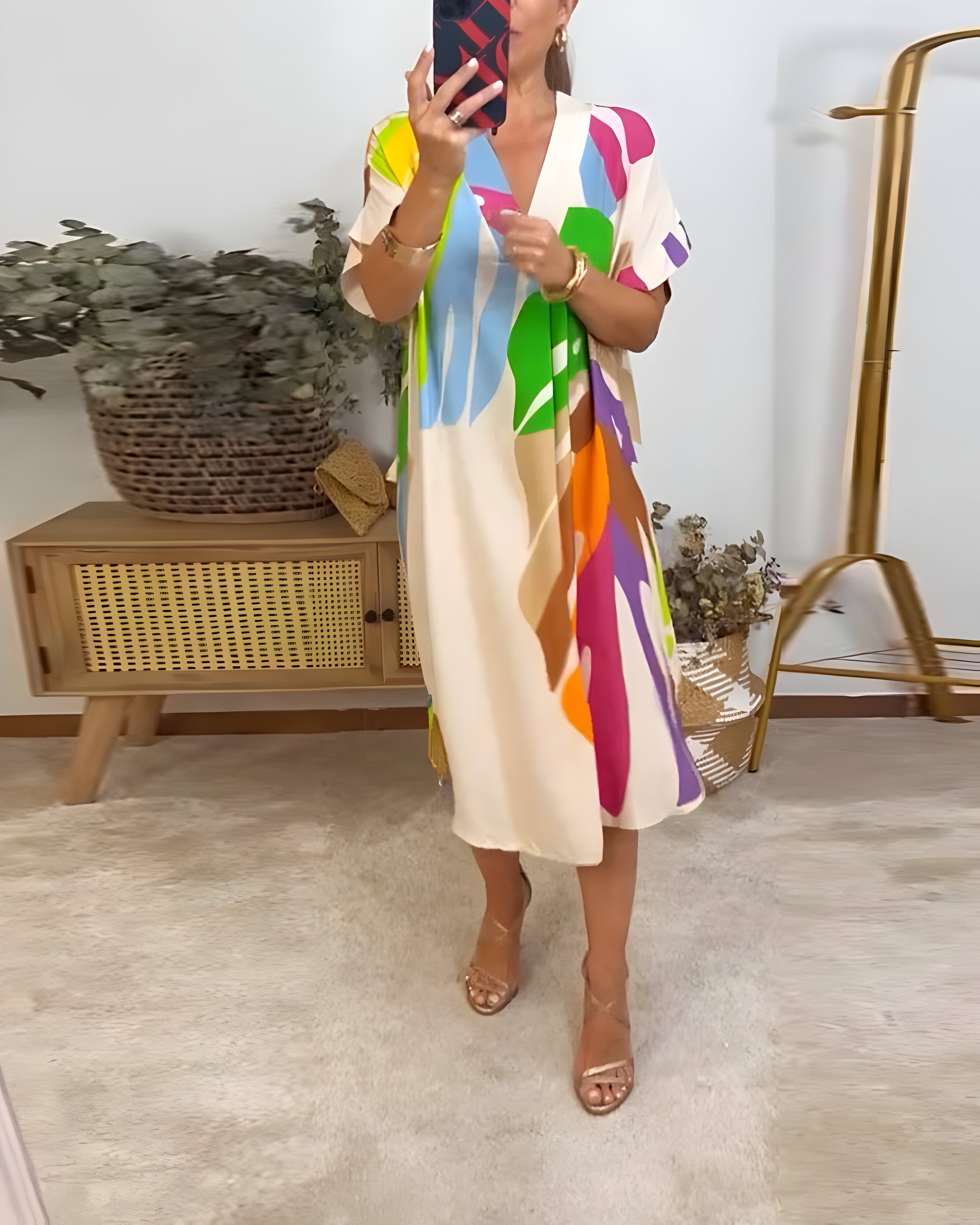 Linda | Casual Dress with Colorful Leaf Print