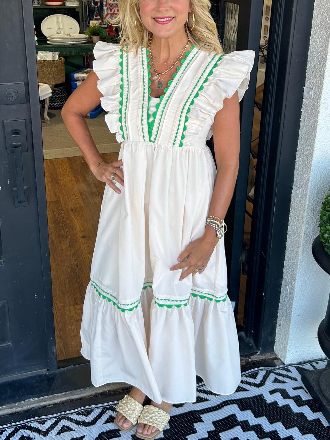 Lynette | V-Neck Ruffle Sleeve Maxi Dress