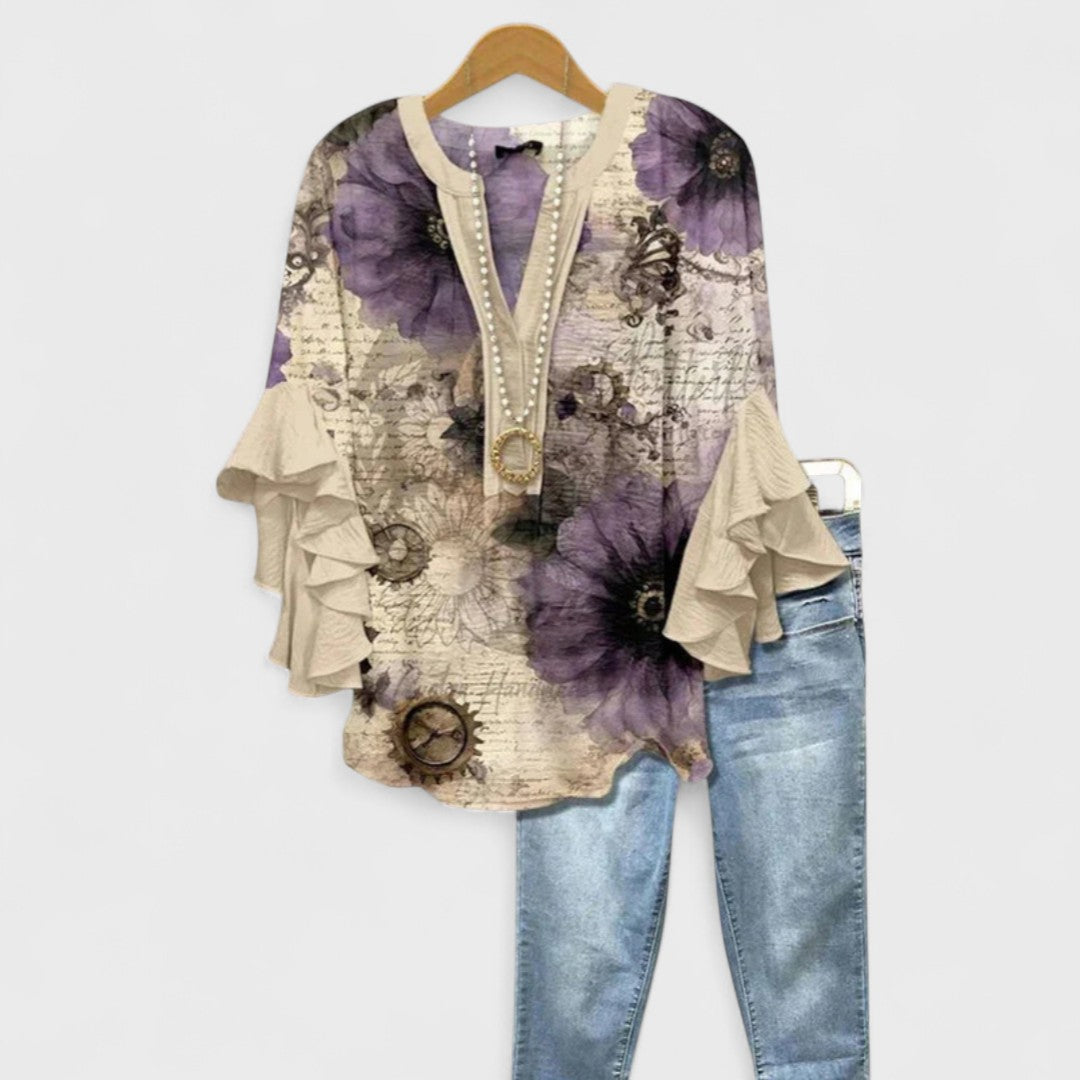 Carina - Blouse with Elegant Flowers