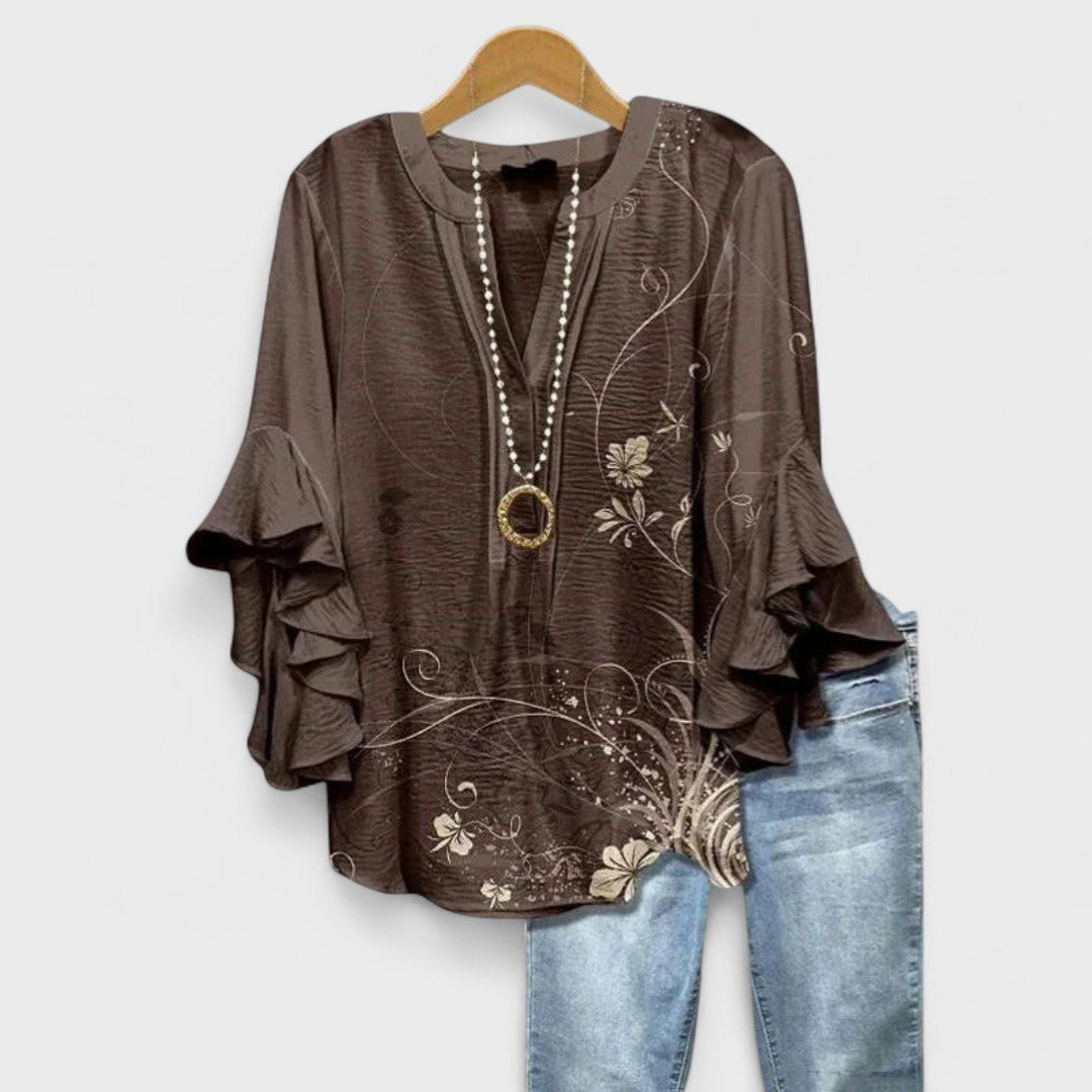 Carina - Blouse with Elegant Flowers