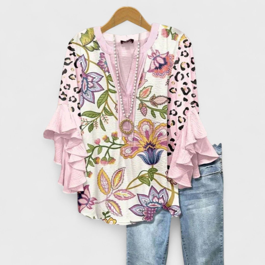 Carina - Blouse with Elegant Flowers