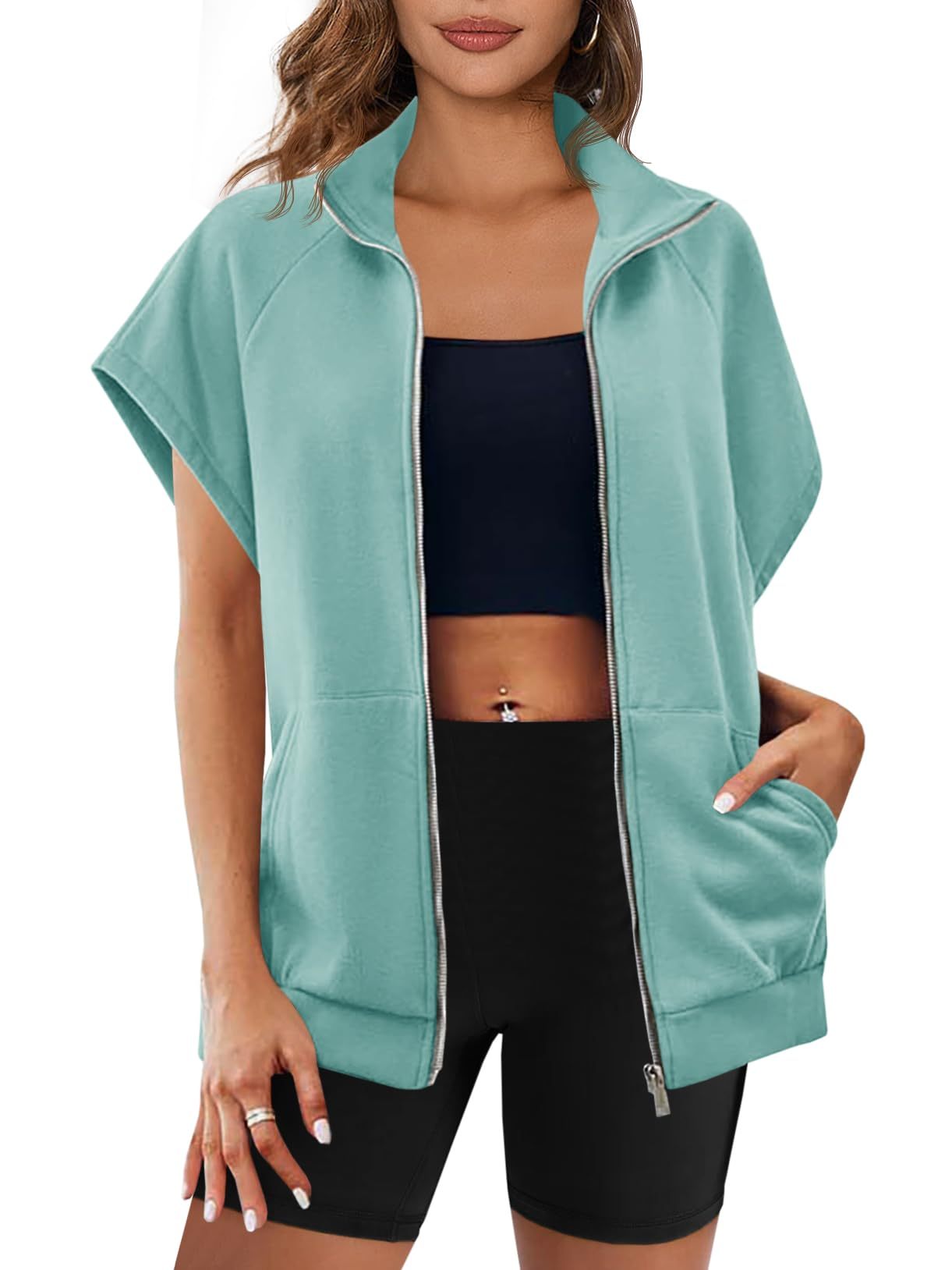 Eva | Zip Up Sleeveless Sweatshirt With Pockets