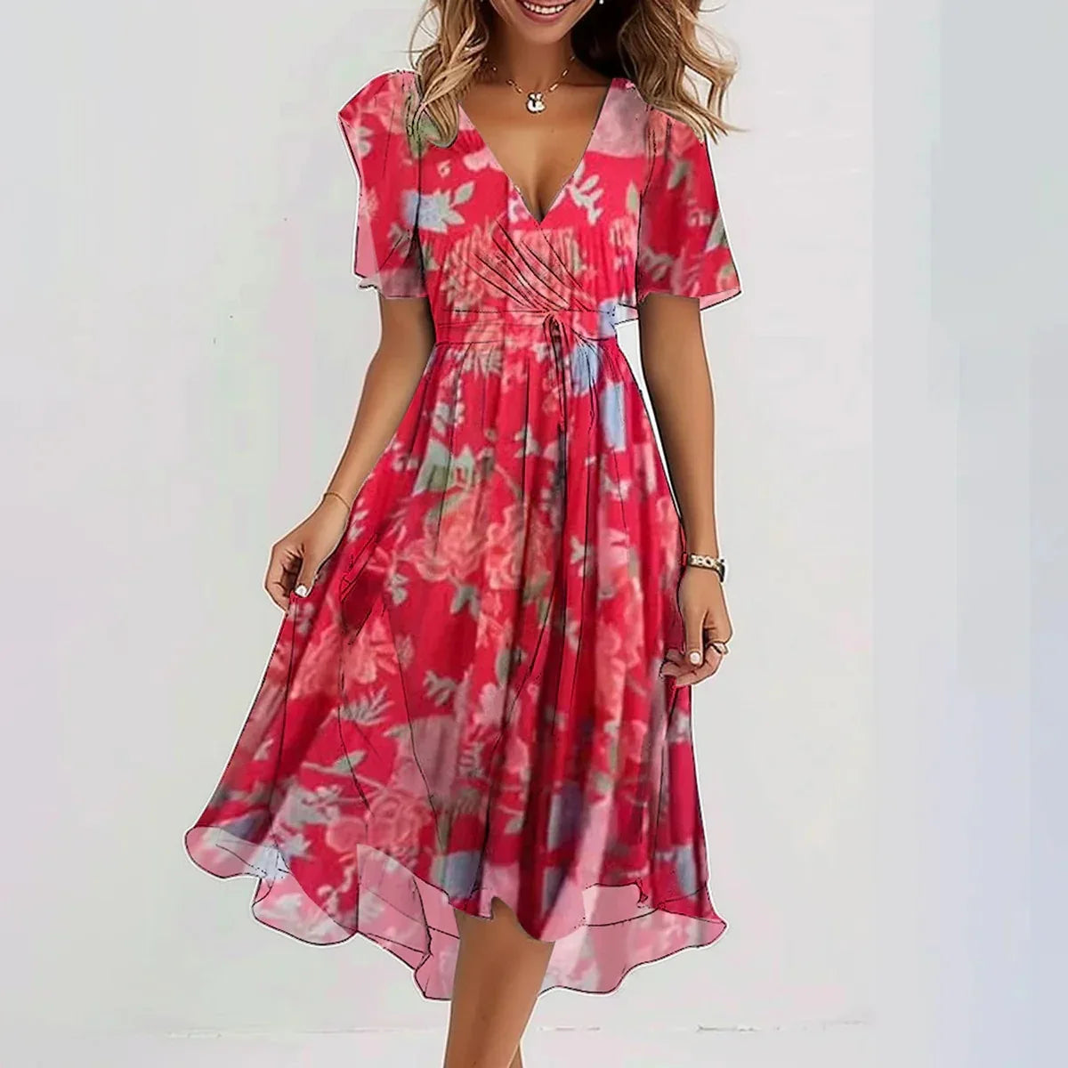 Suzie | Breezy Elegant Midi Dress – Flattering, Colourful & Lightweight