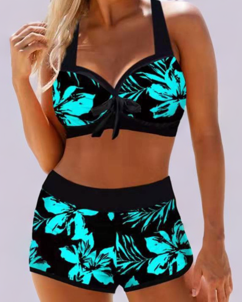 Cherry | High Waist Swimsuit with Floral Print