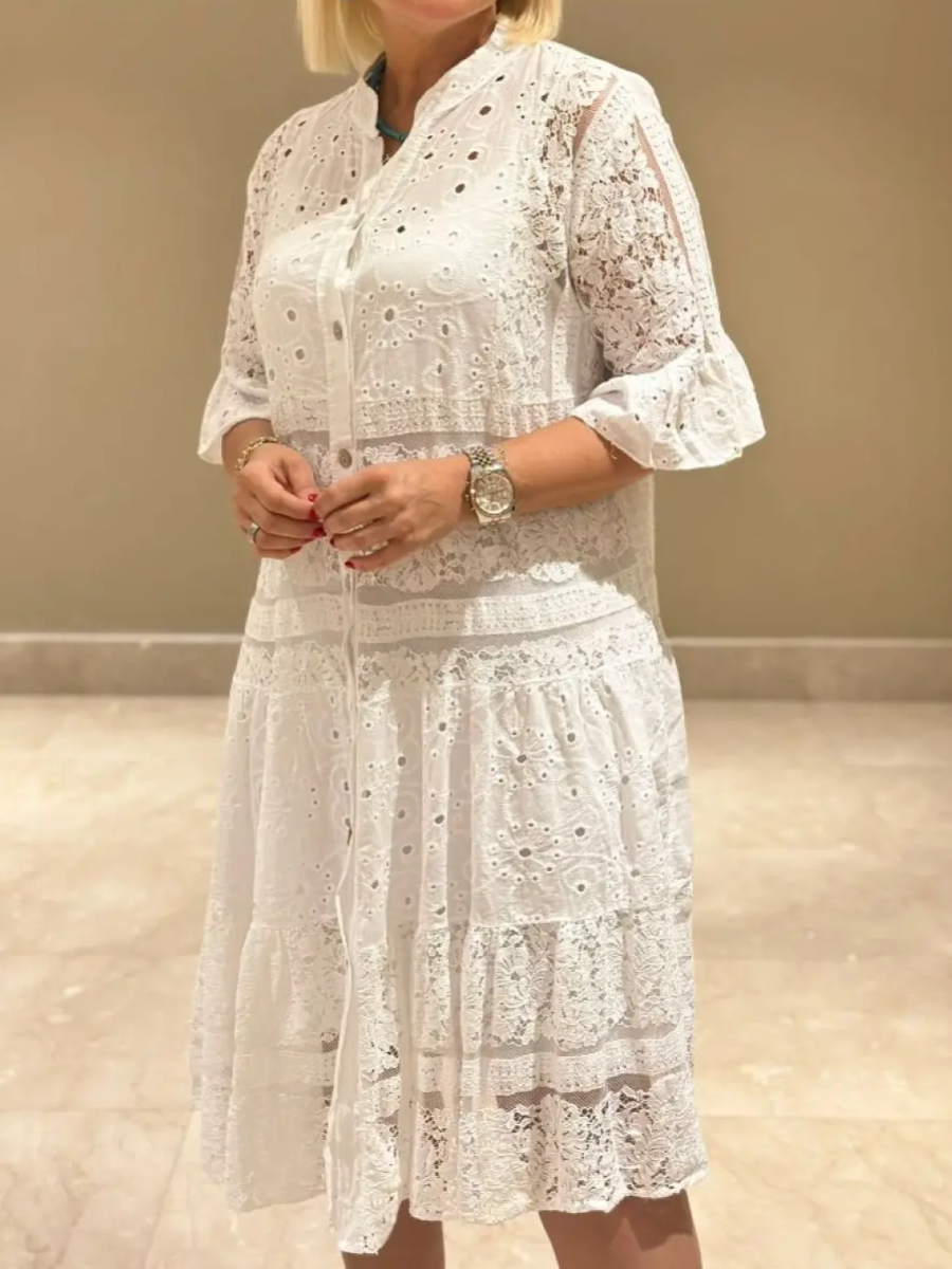 Celina | Dress with Embroidery and Button Closure