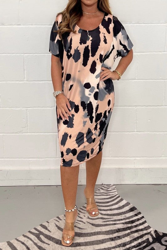 Julie | Vibrant Abstract Midi Dress – Relaxed, Flattering & Fun