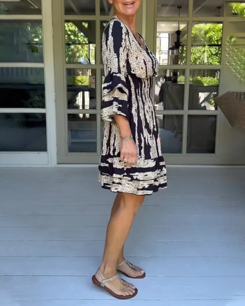 Helen | Textured Print Midi Dress – Flattering & Effortlessly Chic