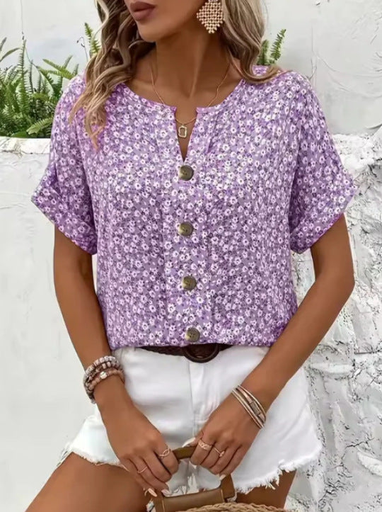Debby | Floral Top with Buttons