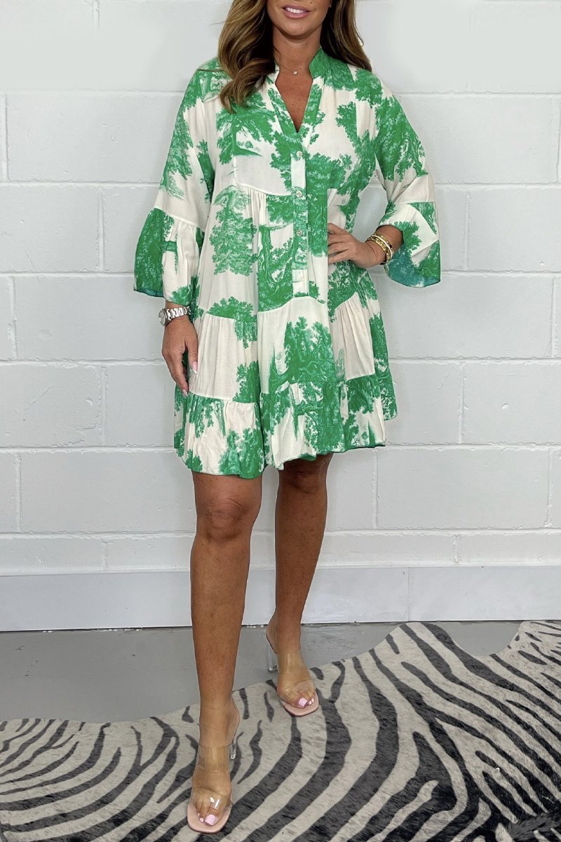 Fiona | Green & White Print Dress – Relaxed, Flowy & Fresh