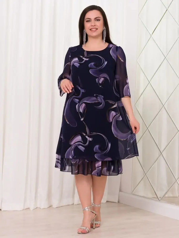 Ingreed | Ruffled Sleeve Elegant printed Knee Length Dress