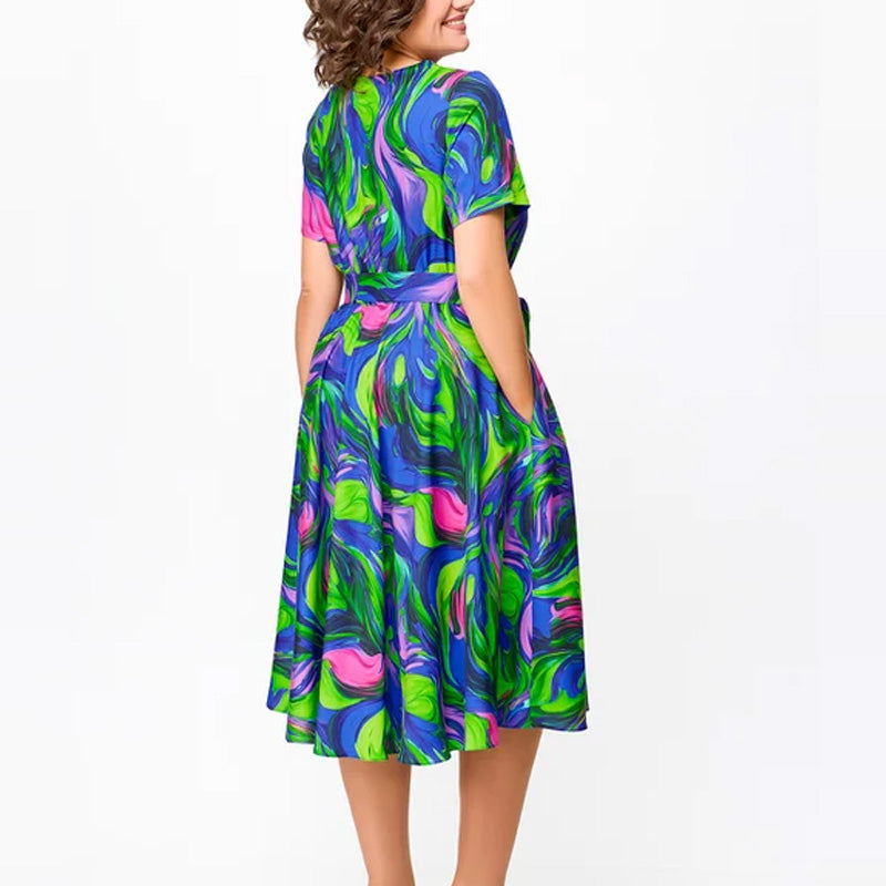 Lorraine | Vibrant Swirl Midi Dress – Flattering, Playful & Confident