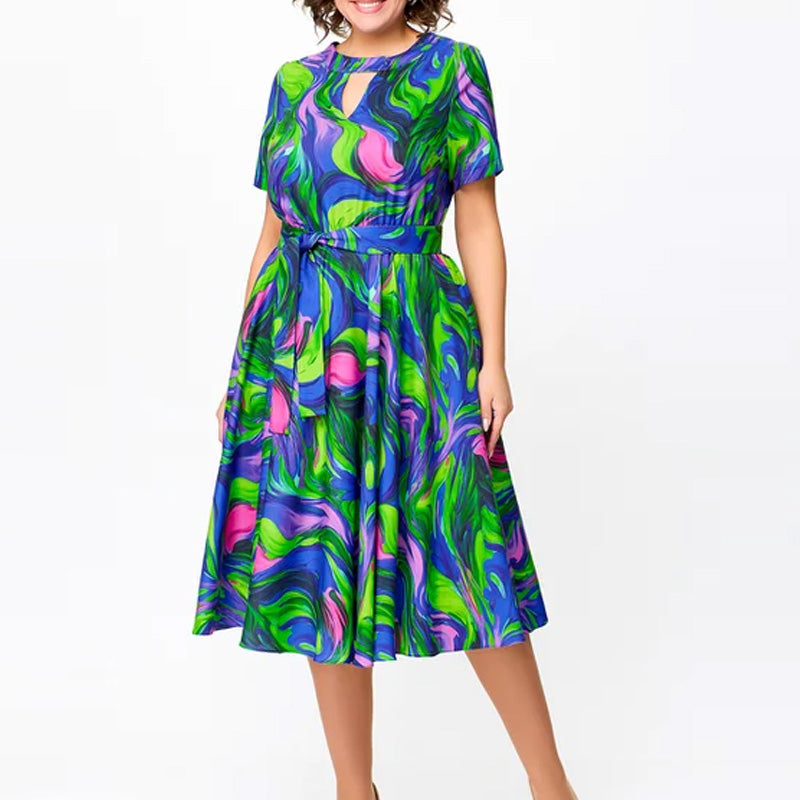 Lorraine | Vibrant Swirl Midi Dress – Flattering, Playful & Confident