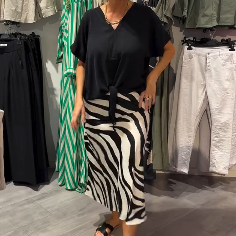 Monique | Knot Front Blouse & Midi Skirt Casual Set