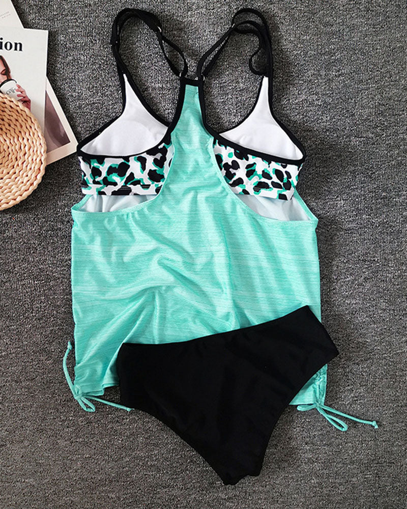 Liz | Solid Tankini with Leopard Print