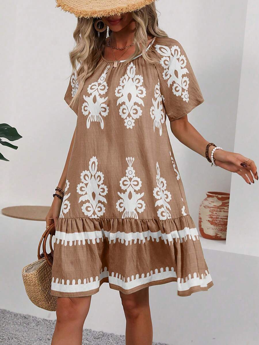 Kelly |  Round Neck Short Sleeve Knee Length Dress