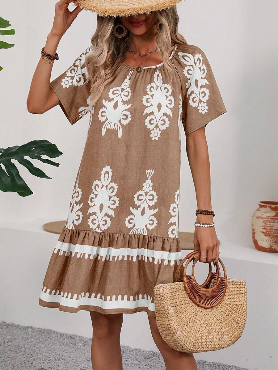 Kelly |  Round Neck Short Sleeve Knee Length Dress