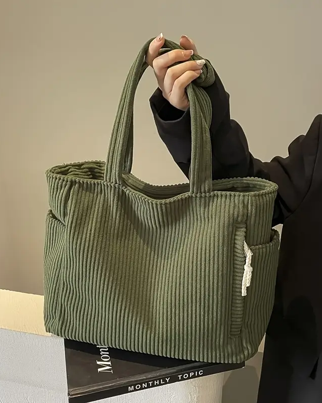 Maria | Ribbed Tote Bag with Cord Detail