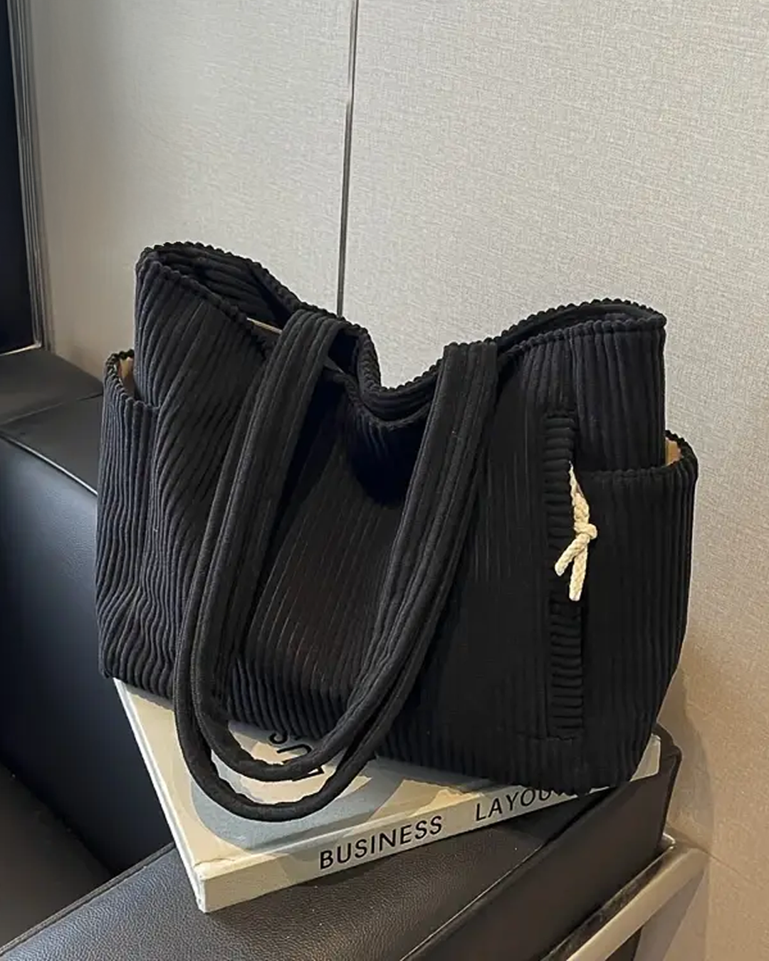 Maria | Ribbed Tote Bag with Cord Detail
