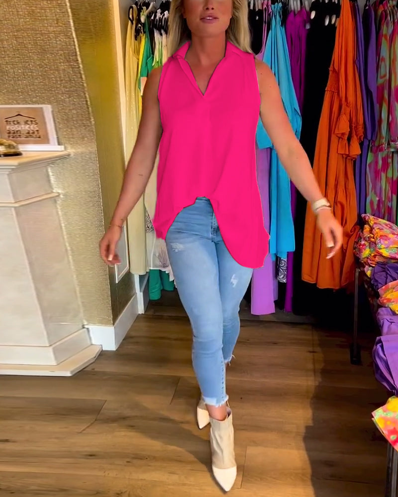 Denise | Sleeveless top with ruffles and lapels