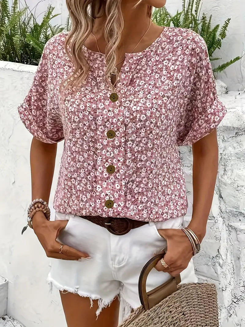 Debby | Floral Top with Buttons