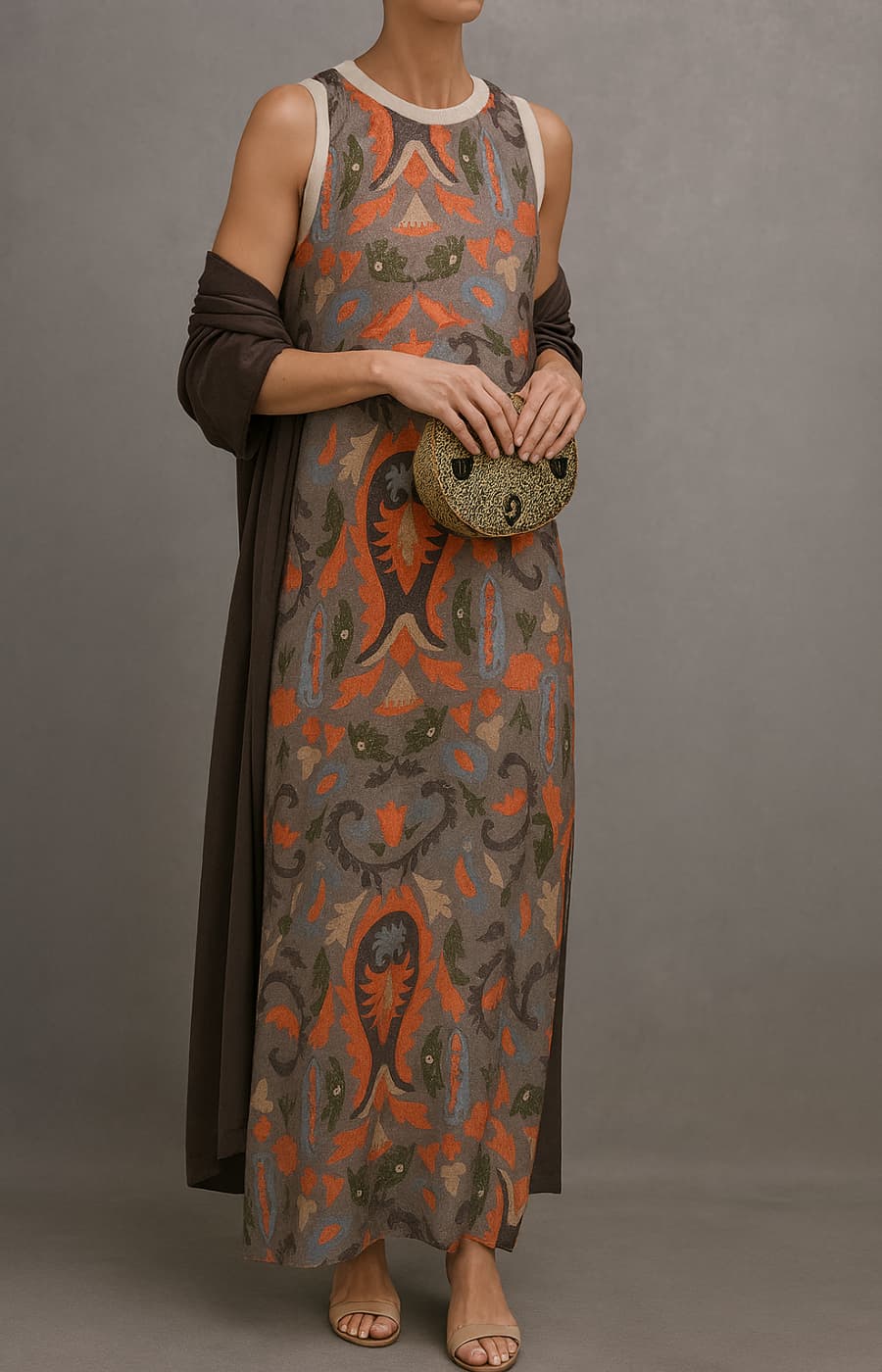 Lynette | Elegant Long Dress with Coordinated Stole and Refined Line