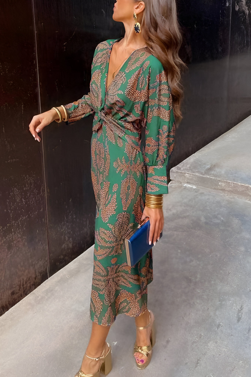 Marie | Elegant midi dress with twist detail and floral pattern