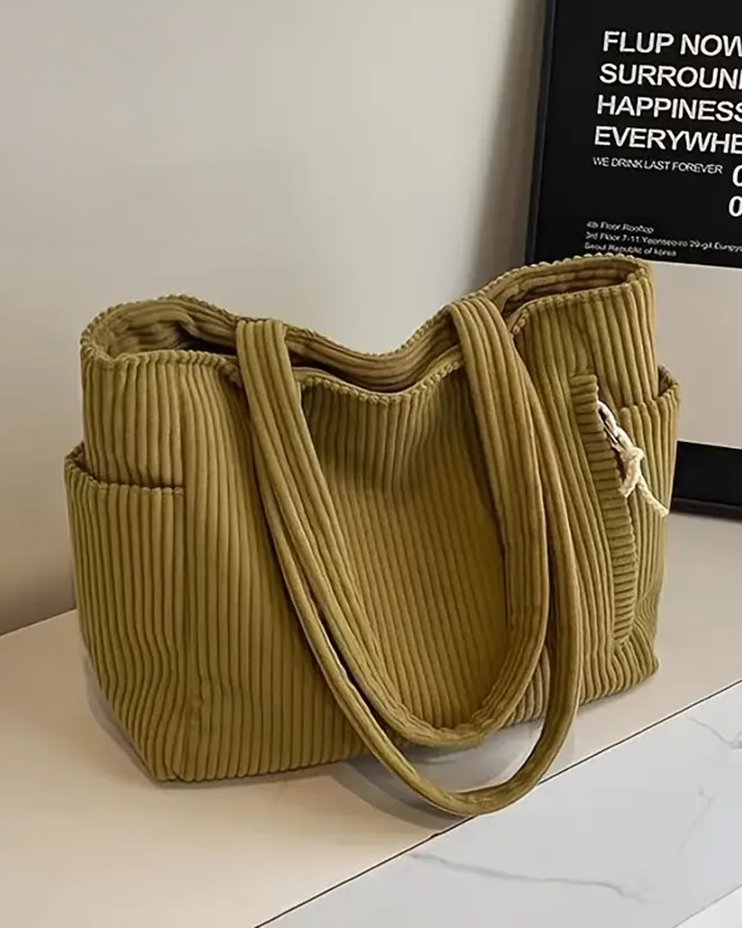 Maria | Ribbed Tote Bag with Cord Detail
